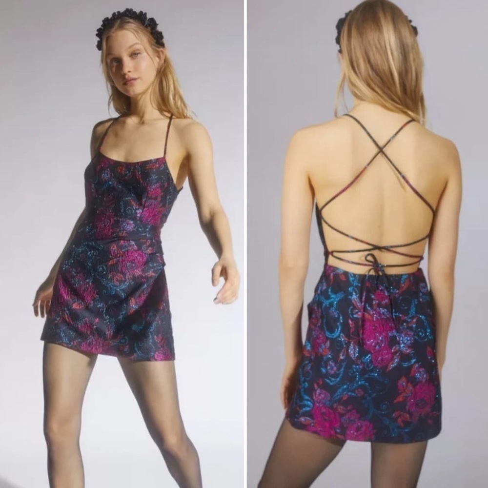 NWT Urban Outfitters Electric Heart Strappy Back Party Mini Dress Women L New